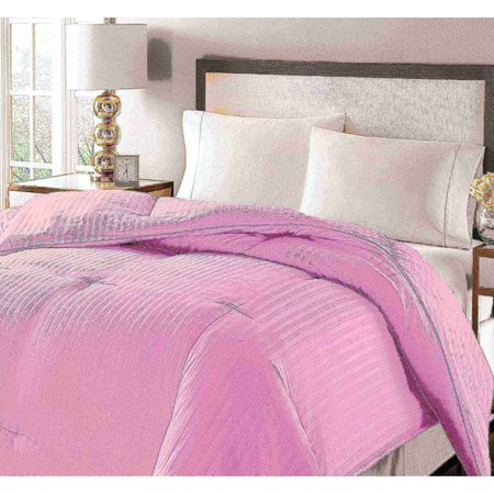 BLUE RIDGE 350 Thread Count Down Fiber Damask Stripe Comforter, Pink, Full/Queen 011839